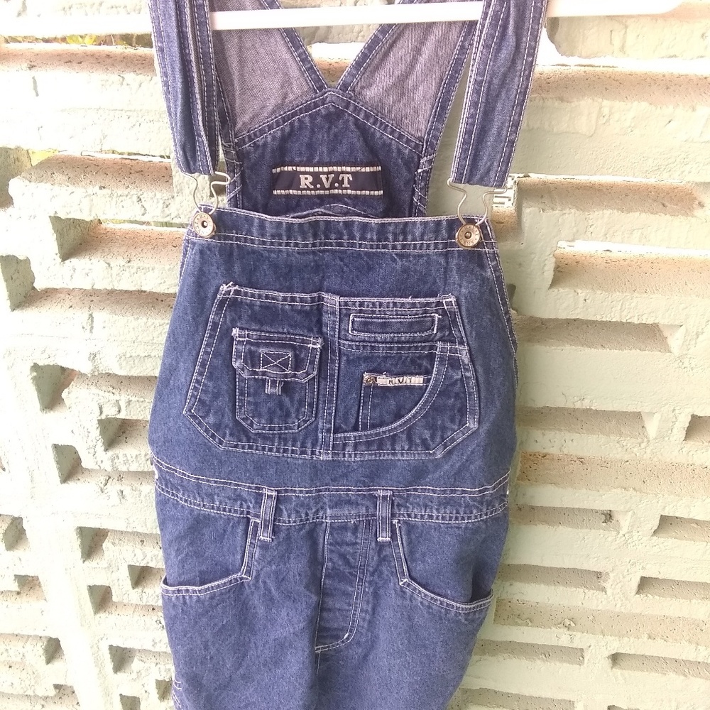 Dark wash rvt revolt overall shorts shortalls sz L - Picture 1 of 5